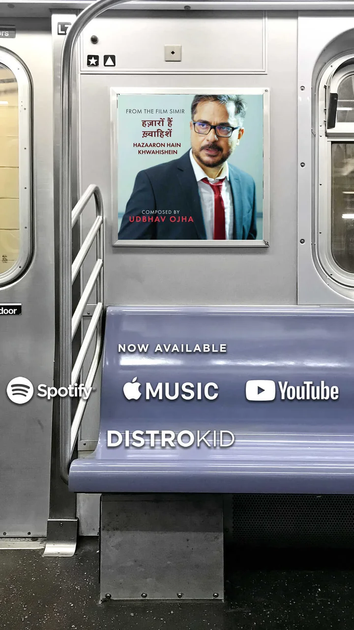 Promo card for Hazaaron Hain Khwahishein: the song's poster of Simir on the wall of a subway car